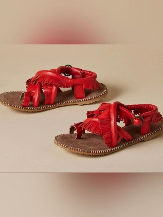 Manitobah Red Orange fringe Leather sandals Size 7